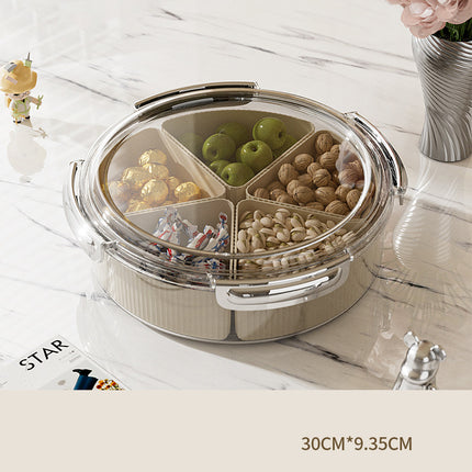 Grey And Silver Snap Button Elegant Compartment Serving Tray with Lid - Versatile Snack, Fruit & Candy Box.