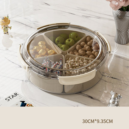 Grey And Beige Snap Button Elegant Compartment Serving Tray with Lid - Versatile Snack, Fruit & Candy Box.