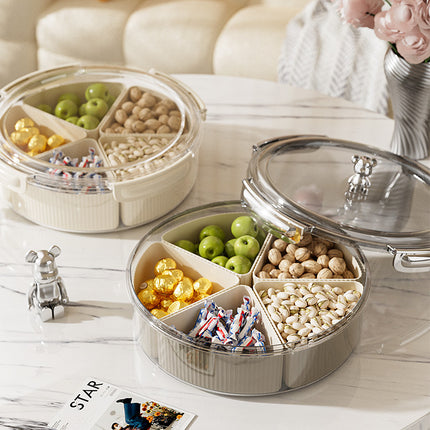 Grey And Beige Snap Button Elegant Compartment Serving Tray with Lid - Versatile Snack, Fruit & Candy Box.