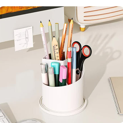 White Elegant 360 Rotating Makeup Brush Holder & Cosmetic Organizer with Dustproof Dome Lid(Makeup is a prop for shooting and is not included).