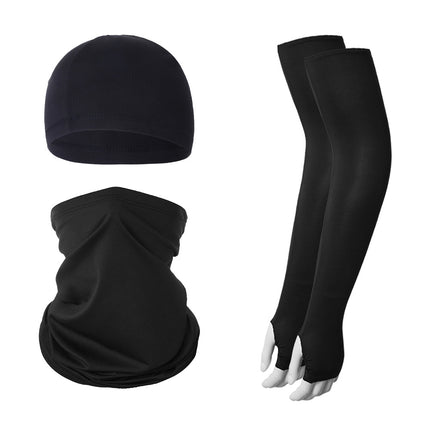 2 Sets Black Cooling UV Protection Set - 2 Skull Cap, 2 Neck Gaiter & 4 Arm Sleeves for Outdoor Sports.