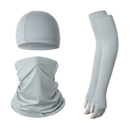 2 Sets Light Grey Cooling UV Protection Set - 2 Skull Cap, 2 Neck Gaiter & 4 Arm Sleeves for Outdoor Sports.