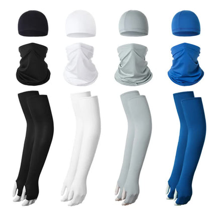 2 Sets Light Grey Cooling UV Protection Set - 2 Skull Cap, 2 Neck Gaiter & 4 Arm Sleeves for Outdoor Sports.