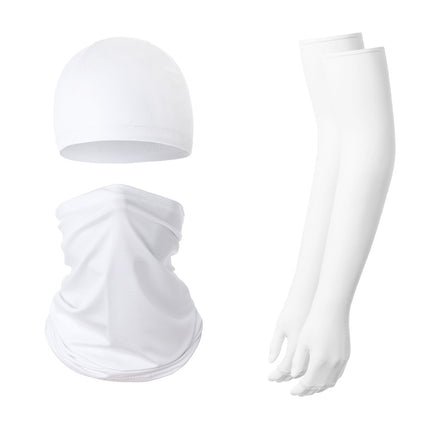 2 Sets White Cooling UV Protection Set - 2 Skull Cap, 2 Neck Gaiter & 4 Arm Sleeves for Outdoor Sports.
