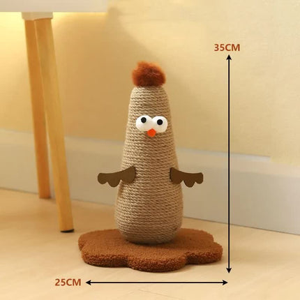 Coffee Adorable Chick Cat Scratching Post - Durable Sisal Rope Scratcher Toy for Cats & Kittens.