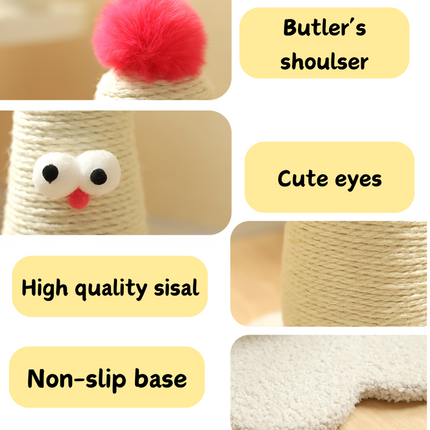Coffee Adorable Chick Cat Scratching Post - Durable Sisal Rope Scratcher Toy for Cats & Kittens.