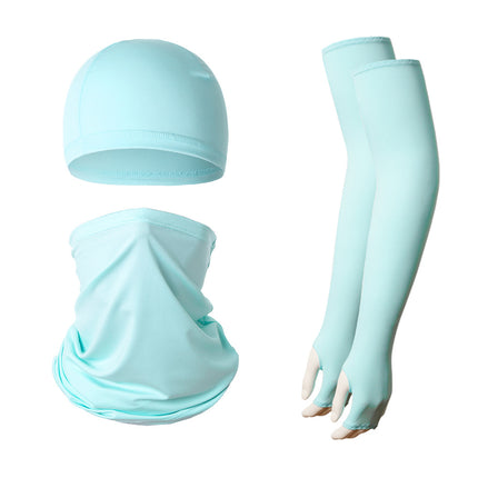 2 Sets Light Blue Cooling UV Protection Set - 2 Skull Cap, 2 Neck Gaiter & 4 Arm Sleeves for Outdoor Sports.