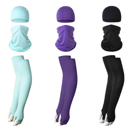 2 Sets Light Blue Cooling UV Protection Set - 2 Skull Cap, 2 Neck Gaiter & 4 Arm Sleeves for Outdoor Sports.