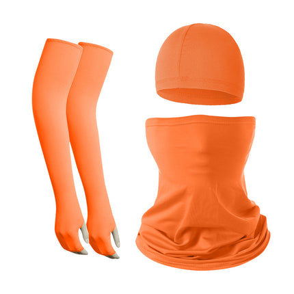 2 Sets Orange Cooling UV Protection Set - 2 Skull Cap, 2 Neck Gaiter & 4 Arm Sleeves for Outdoor Sports.