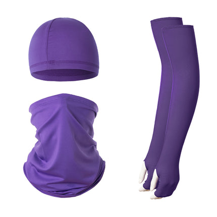 2 Sets Purple Cooling UV Protection Set - 2 Skull Cap, 2 Neck Gaiter & 4 Arm Sleeves for Outdoor Sports.