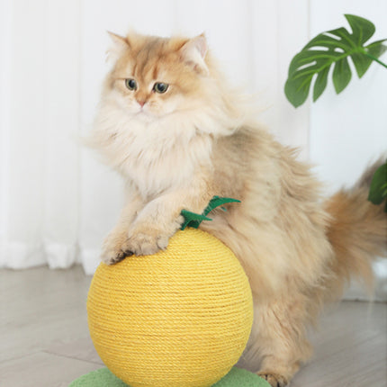 Yellow Pineapple And Green Base Fun Fruit Shaped Sisal Cat Scratcher Ball - Durable Scratching Toy with Stable Base.