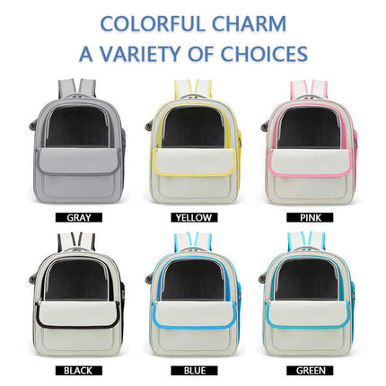 Beige And Pink Spacious Pet Carrier Backpack with Clear Window - Comfortable Travel Bag for Cats & Small Dogs.