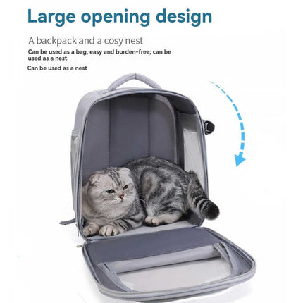 Beige And Pink Spacious Pet Carrier Backpack with Clear Window - Comfortable Travel Bag for Cats & Small Dogs.