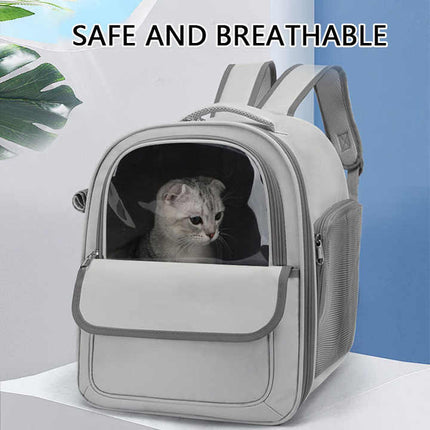 Beige And Pink Spacious Pet Carrier Backpack with Clear Window - Comfortable Travel Bag for Cats & Small Dogs.
