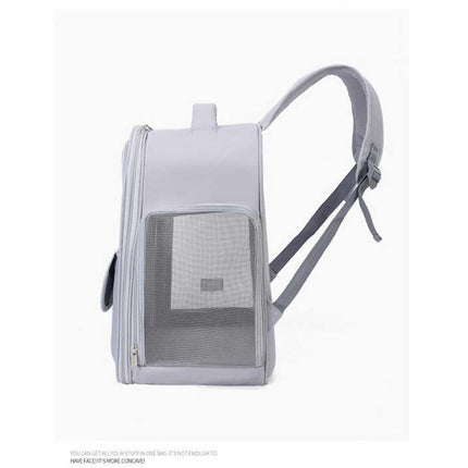 Beige And Pink Spacious Pet Carrier Backpack with Clear Window - Comfortable Travel Bag for Cats & Small Dogs.