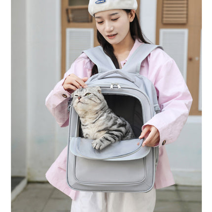 Beige And Pink Spacious Pet Carrier Backpack with Clear Window - Comfortable Travel Bag for Cats & Small Dogs.
