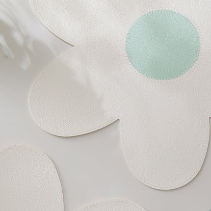 Blue Background With White Heart + Blue Background Set of 6 Reversible Flower Shaped Placemats - Waterproof PU Leather Dining Table Mats.