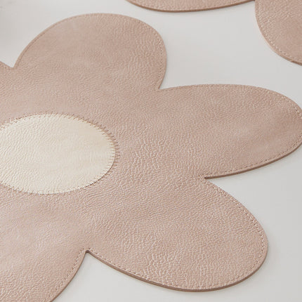 Blue Background With White Heart + Blue Background Set of 6 Reversible Flower Shaped Placemats - Waterproof PU Leather Dining Table Mats.