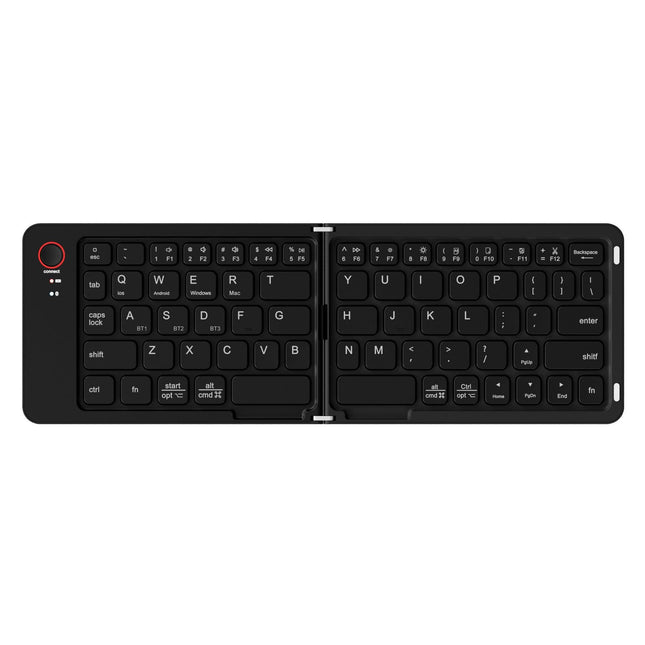 Black Ultra-Slim Foldable Bluetooth Keyboard - Portable Wireless Rechargeable Travel Keyboard for iOS Android Windows Devices.