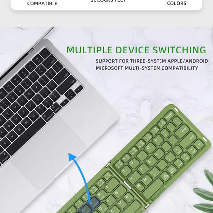 Black Ultra-Slim Foldable Bluetooth Keyboard - Portable Wireless Rechargeable Travel Keyboard for iOS Android Windows Devices.