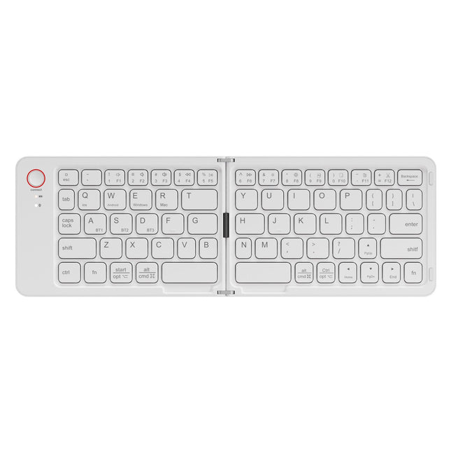 White Ultra-Slim Foldable Bluetooth Keyboard - Portable Wireless Rechargeable Travel Keyboard for iOS Android Windows Devices.