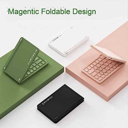 Green Ultra-Slim Foldable Bluetooth Keyboard - Portable Wireless Rechargeable Travel Keyboard for iOS Android Windows Devices.