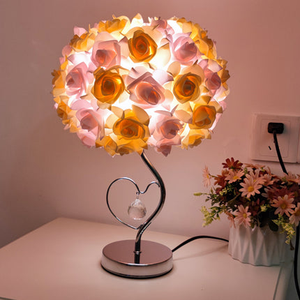 Pink,Yellow Roses And Silver Base Romantic Red Rose Flower Table Lamp - Crystal Heart Accent Bedside Night Light.