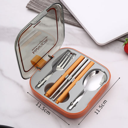 2 Sets Orange And Grey Portable Stainless Steel Cutlery Set -  Reusable Utensils (2 Fork, 2 Spoon, 2 pairs of Chopsticks) with Compact Travel Case.