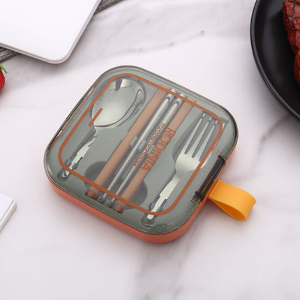 2 Sets Orange And Grey Portable Stainless Steel Cutlery Set -  Reusable Utensils (2 Fork, 2 Spoon, 2 pairs of Chopsticks) with Compact Travel Case.