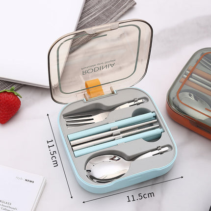 2 Sets Blue And Grey Portable Stainless Steel Cutlery Set -  Reusable Utensils (2 Fork, 2 Spoon, 2 pairs of Chopsticks) with Compact Travel Case.