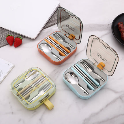 2 Sets Blue And Grey Portable Stainless Steel Cutlery Set -  Reusable Utensils (2 Fork, 2 Spoon, 2 pairs of Chopsticks) with Compact Travel Case.