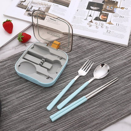 2 Sets Blue And Grey Portable Stainless Steel Cutlery Set -  Reusable Utensils (2 Fork, 2 Spoon, 2 pairs of Chopsticks) with Compact Travel Case.