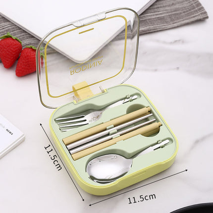 2 Sets Green Portable Stainless Steel Cutlery Set -  Reusable Utensils (2 Fork, 2 Spoon, 2 pairs of Chopsticks) with Compact Travel Case.