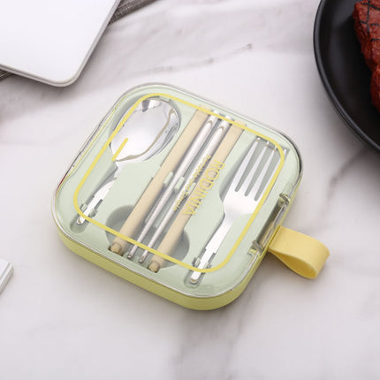 2 Sets Green Portable Stainless Steel Cutlery Set -  Reusable Utensils (2 Fork, 2 Spoon, 2 pairs of Chopsticks) with Compact Travel Case.