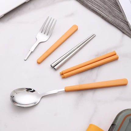 2 Sets Green Portable Stainless Steel Cutlery Set -  Reusable Utensils (2 Fork, 2 Spoon, 2 pairs of Chopsticks) with Compact Travel Case.