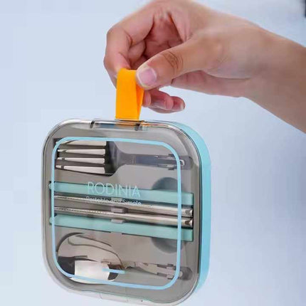 2 Sets Green Portable Stainless Steel Cutlery Set -  Reusable Utensils (2 Fork, 2 Spoon, 2 pairs of Chopsticks) with Compact Travel Case.
