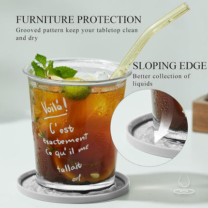 Black Geometric Silicone Drink Coasters Set (6 Pack) with Holder - Non-Slip Table Protectors.