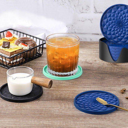 Red and Black Geometric Silicone Drink Coasters Set (6 Pack) with Holder - Non-Slip Table Protectors.