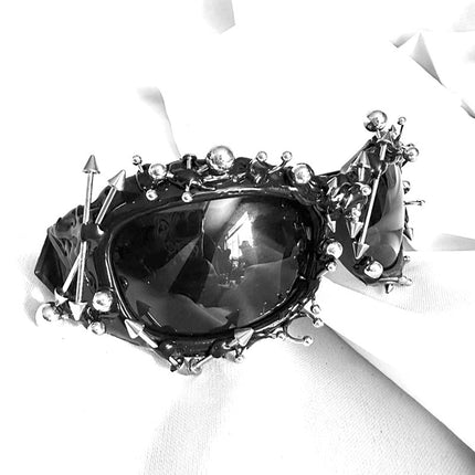 Bright Green Edgy Punk Rock Spiked Sunglasses - Statement Goth Studded Eyewear.
