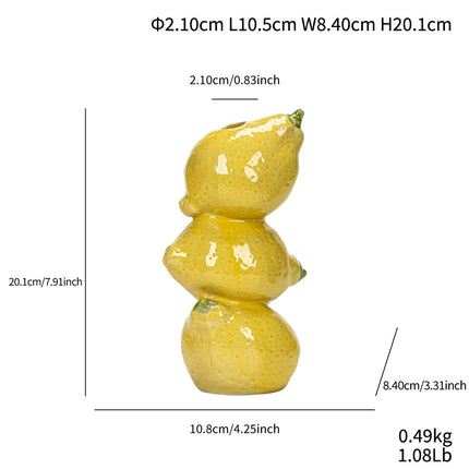 Yellow Zesty Stacked Lemon Ceramic Vase - Cheerful Nordic Tabletop Decor.