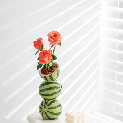 Yellow Zesty Stacked Lemon Ceramic Vase - Cheerful Nordic Tabletop Decor.