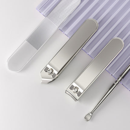 2 Sets Beige Portable 4-Piece Manicure Set - Compact Nail Grooming Kit with Stainless Steel Clippers, File & Stylish Case.