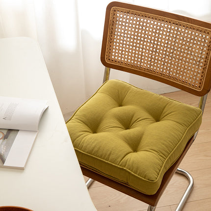 Tea Green Soft And Thick Seat Cushion - Cotton Linen Blend Chair Pad with Ties - 43x43cm.