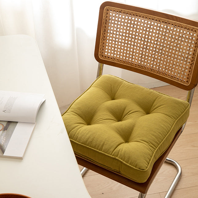 Tea Green Soft And Thick Seat Cushion - Cotton Linen Blend Chair Pad with Ties - 43x43cm.