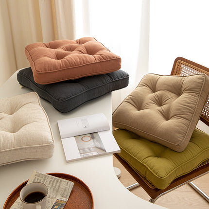 Tea Green Soft And Thick Seat Cushion - Cotton Linen Blend Chair Pad with Ties - 43x43cm.