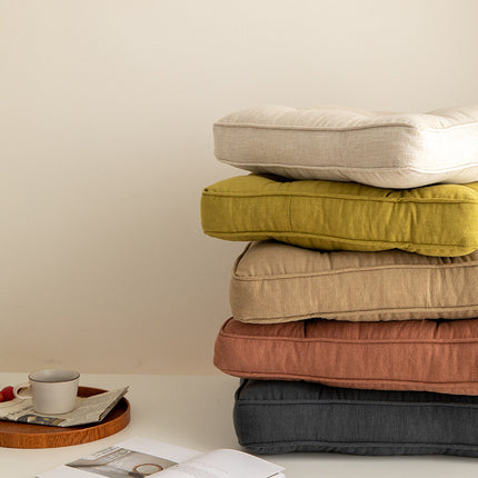 Tea Green Soft And Thick Seat Cushion - Cotton Linen Blend Chair Pad with Ties - 43x43cm.