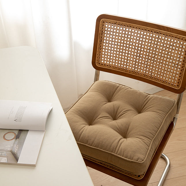 Brown Soft And Thick Seat Cushion - Cotton Linen Blend Chair Pad with Ties - 43x43cm.