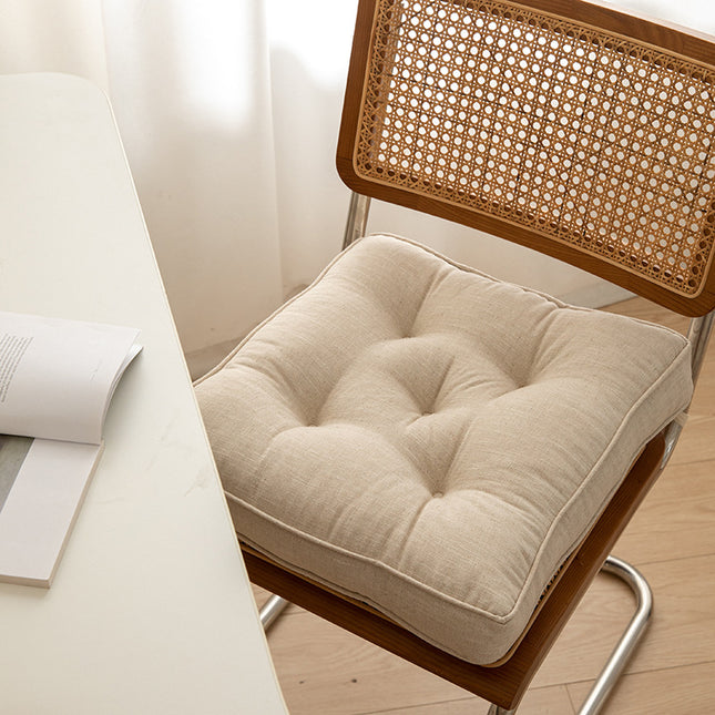 Beige Soft And Thick Seat Cushion - Cotton Linen Blend Chair Pad with Ties - 43x43cm.