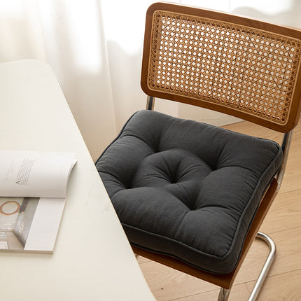 Dark Grey Soft And Thick Seat Cushion - Cotton Linen Blend Chair Pad with Ties - 43x43cm.
