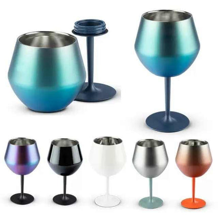 2 Pcs Purple Detachable Stainless Steel Wine Glass - 14oz (420ml) Portable Stemmed Goblet for Outdoors & Travel.